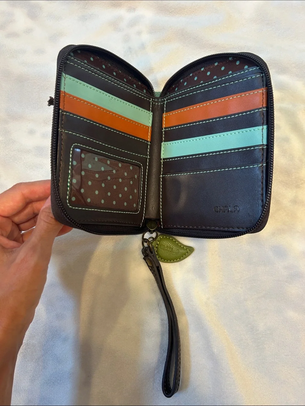 Chala Green Cow Appliqué Wristlet Wallet